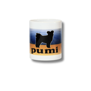 Pumi sziluettes kék-narancs retro bögre